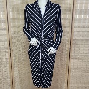 VENUS Black and White Chevron Long Sleeve Dress